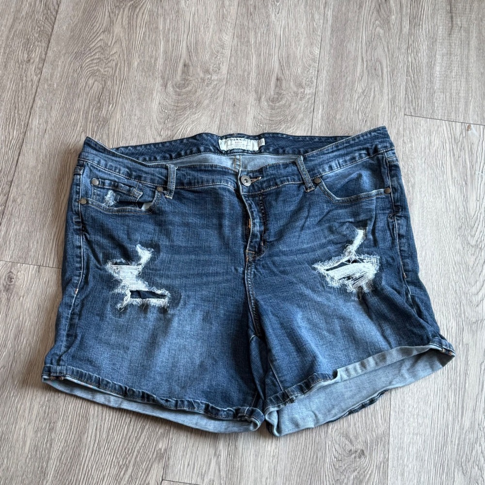 Torrid Denim Distressed Jean Shorts Dark Wash Cuffed Plus Size 20